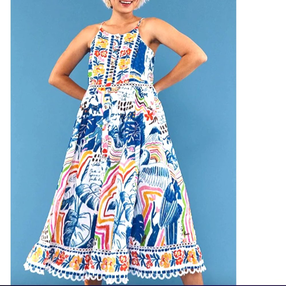 FARM Rio Wild Brazil Midi Dress Tropical Coastal Dopamine